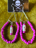 Unforgiven Pink bead and Skull bone Earrings