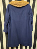 Vintage 1940s Blue Wool Crepe and Fur Scharffs Coat