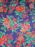 Vintage 80s blue pink purple rose print square scarf