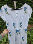 Vintage 60s White Wiggle Dress with Blue Roses