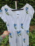 Vintage 60s White Wiggle Dress with Blue Roses