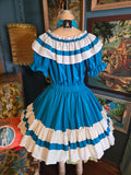 Vintage 70s Teal & White Square Dancing Set