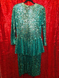 Vintage 80s Teal Sequin Peplum Dress
