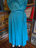 Vintage 60s Teal Ribbon Bodice Formal Dress