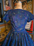 Vintage 50s royal Blue paisley fit and flare dress
