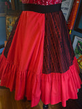 Vintage 90s Red and Black Lace Square Dancing Skirt