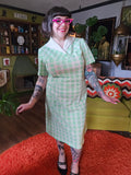 Vintage green plaid dress with white collar
