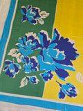 Vintage 70s Blue Green and Yellow floral silk scarf