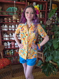 Vintage 70s Yellow and Orange Dragon Print Shirt