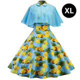 Gently Used Blue and Yellow Lemon Dress with Cape