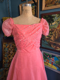 Vintage 60s Pink Sequin Formal Prom Dress