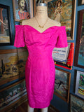 Vintage 80s pink wired shoulder cocktail dress