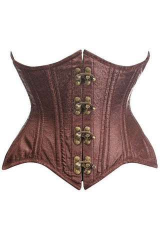 Daisy Corset Top Drawer Double Steel Boned Brown Brocade Curvy Underbust Corset