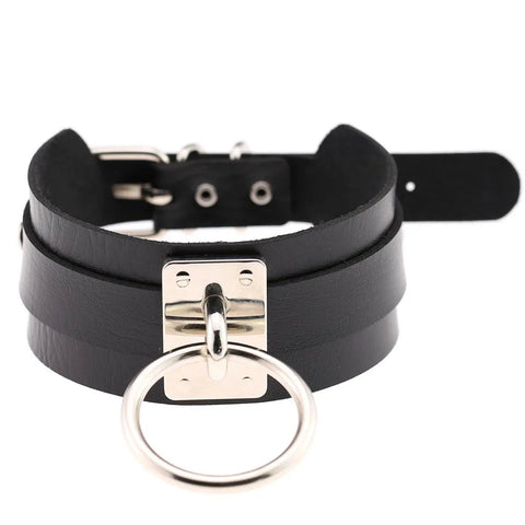 Decopunk Large Faux Leather O-Ring Collar