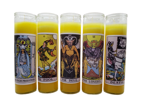 Goathead n' Bunny Yellow Tarot Card Prayer Candle