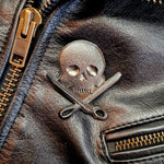 Abernathy's Gunmetal Skull and Scissors Enamel Pin
