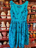 Vintage 1950s Handmade Blue Cherry Blossom Dress