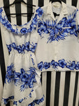 Vintage 1980's White & Blue Dress & Shirt Matching Set