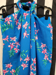 Vintage 1980's Teal Sarong with Pink Orchid Print