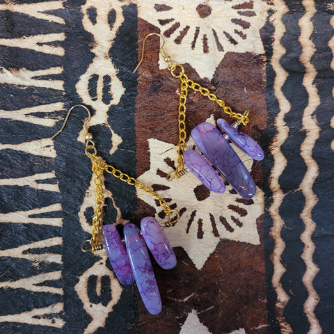 Unforgiven Tiki Purple Dragon Vein Agate Earrings