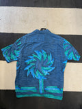 Vintage 1960's Blue Geometric Palm Tree Shirt