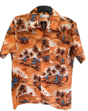 Vintage 1980's Palm Tree & Boat Brown Shirt