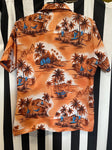 Vintage 1980's Palm Tree & Boat Brown Shirt