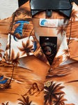 Vintage 1980's Palm Tree & Boat Brown Shirt