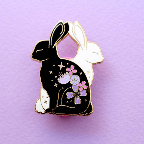 Glitter Punk Floral Rabbits Enamel Pin