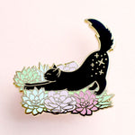 Glitter Punk Succulent Cat Enamel Pin