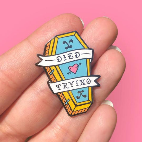 A Fink & Ink Died Trying Pastel Goth Coffin Enamel Pin