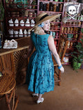 Vintage 1950s Handmade Blue Cherry Blossom Dress