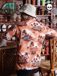 Vintage 1980's Palm Tree & Boat Brown Shirt