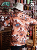 Vintage 1980's Palm Tree & Boat Brown Shirt