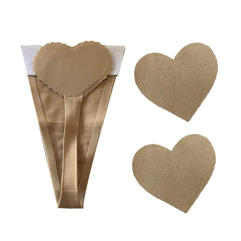 Neva Nude - Nude Heart Invisible Knix Thong Pastie and Pantie Lingerie Set