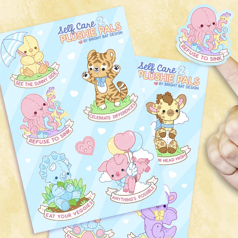 Bright Bat Self Care Plushie Pals 2 Sticker Sheets (2 Pack)