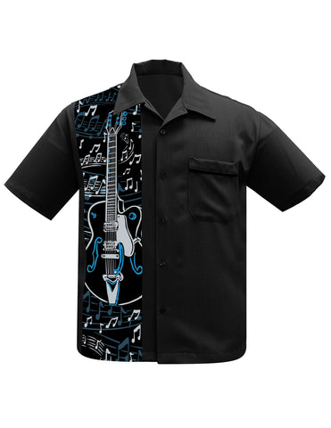 Steady Clothing Guitar Panel Bowling Shirt in Black