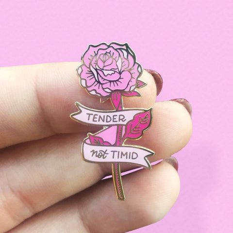 A Fink & Ink Tender Not Timid Pink Rose Enamel Pin