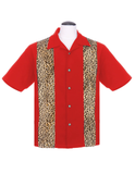 Steady Clothing Leopard Panel Bowling Shirt in Red